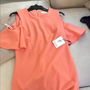 Calvin Klein Orange Pink One Shoulder Sheath Dress